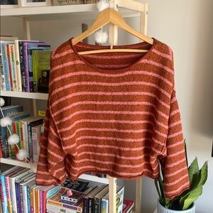 Free People Pink and Brown Striped Sweater